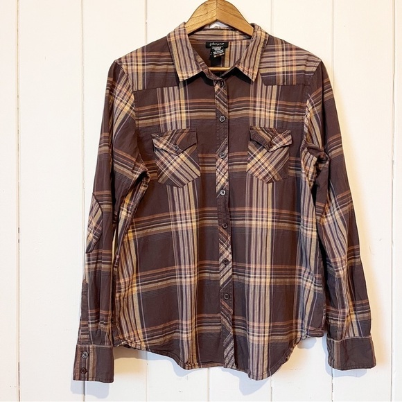 Jules + James Tops - Jules + James Brown Plaid Button Down Shirt. Size Large.